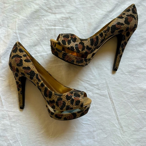gianni bini platform leopard print heels size 9 - Picture 1 of 10